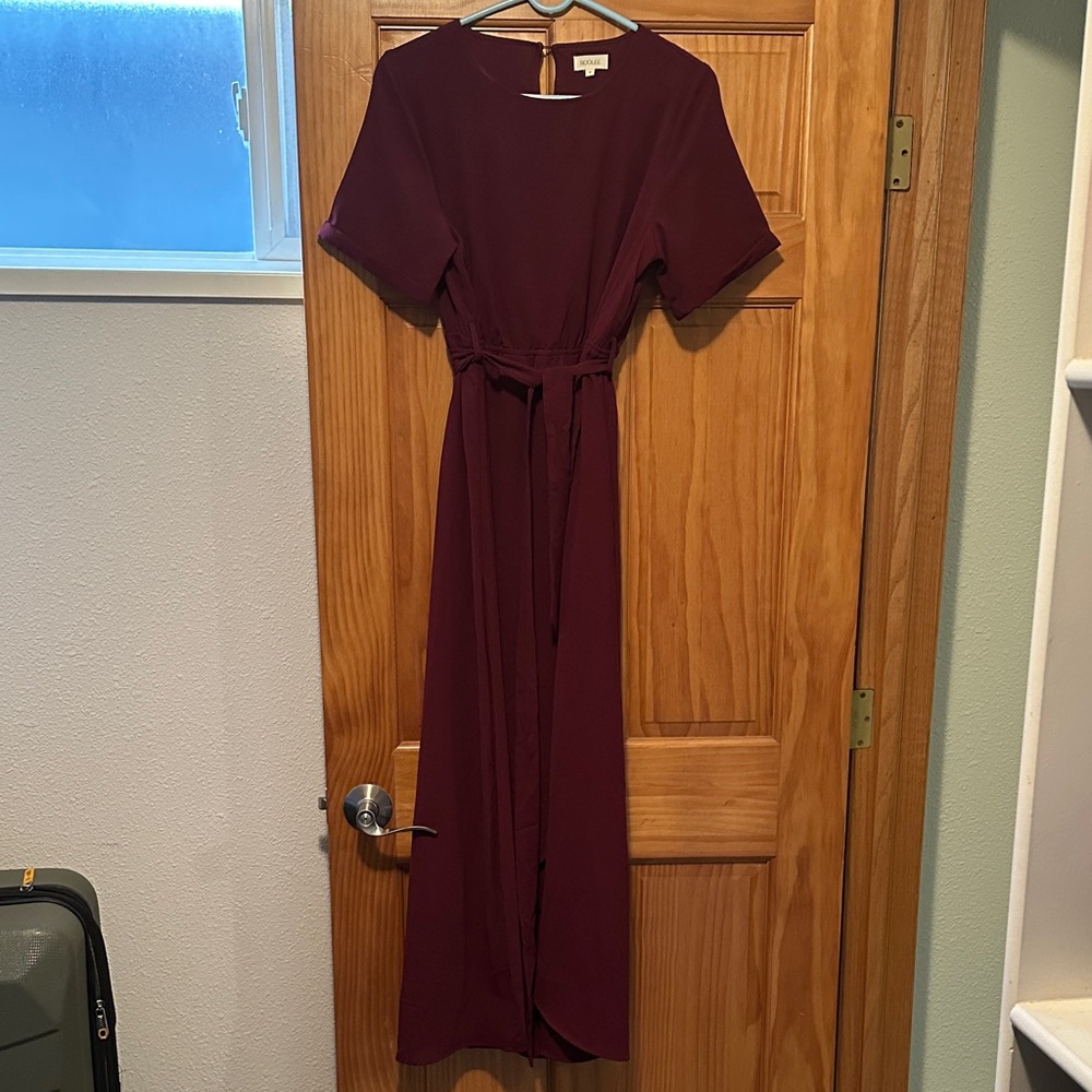 Roolee Burgundy Tie-Waist Maxi Dress